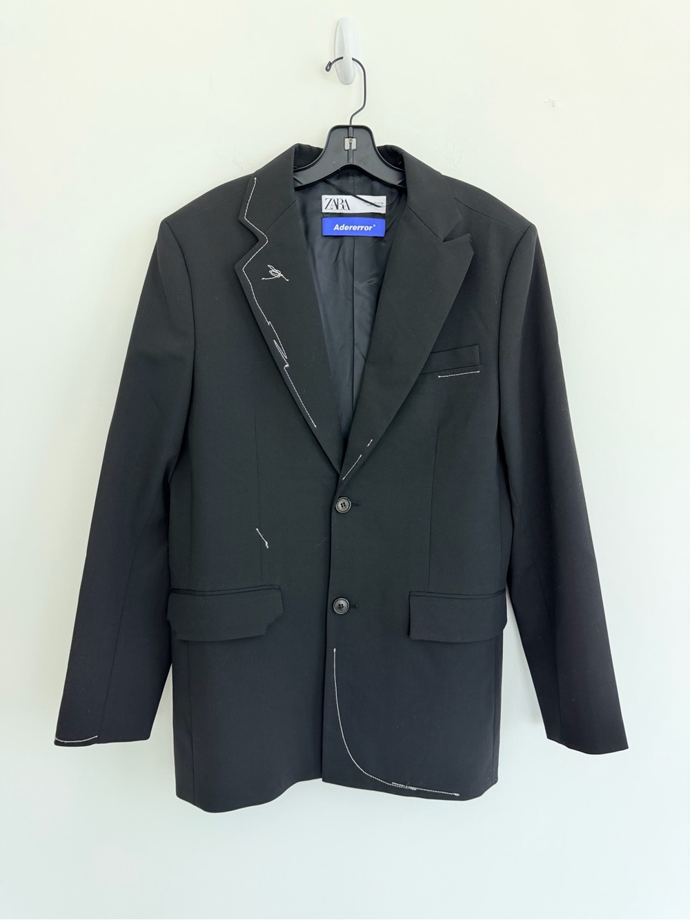 ZARA x Ader Error Black Wool Blazer with White Contrast Stitching